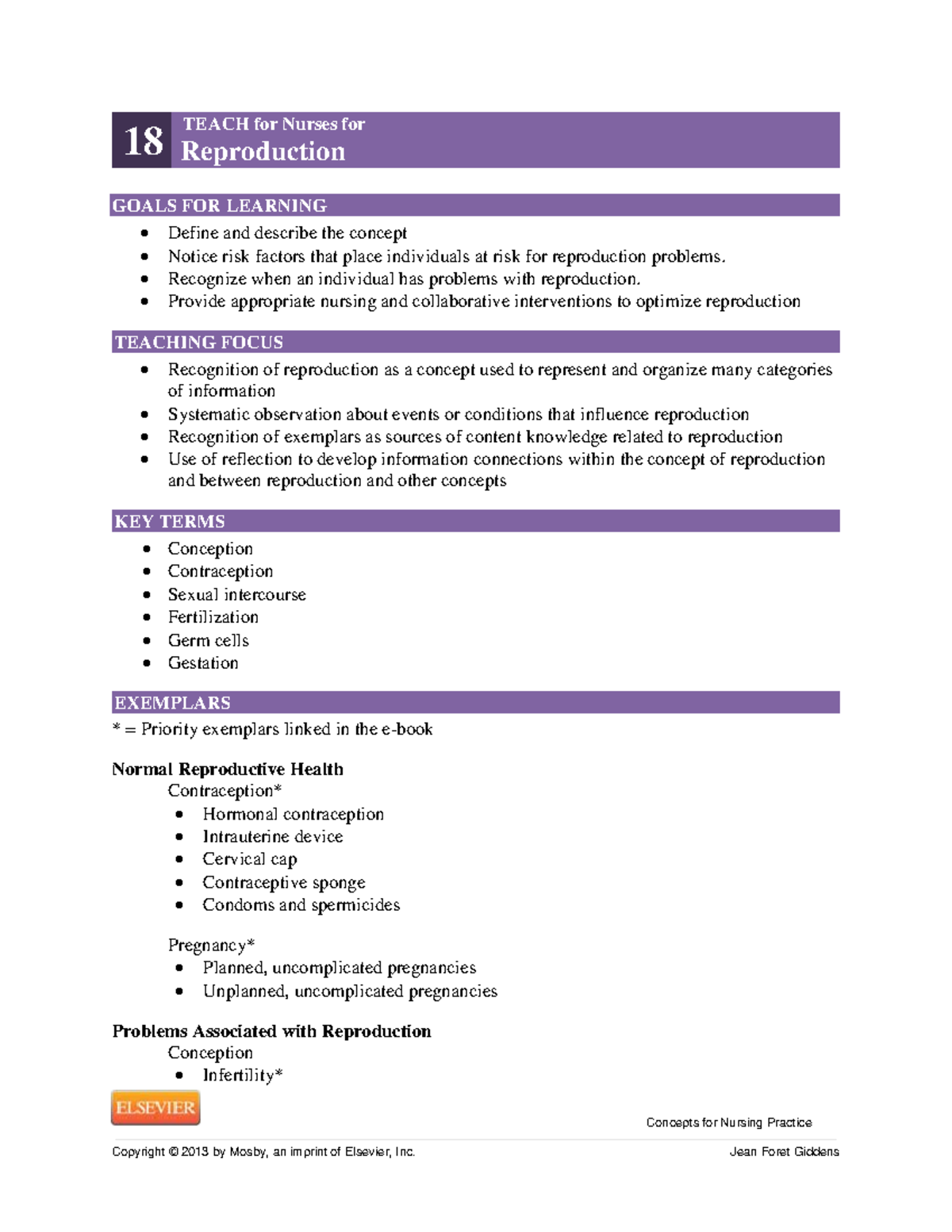 Concept 18(1) Maternity notes 18 TEACH for Nurses for Reproduction