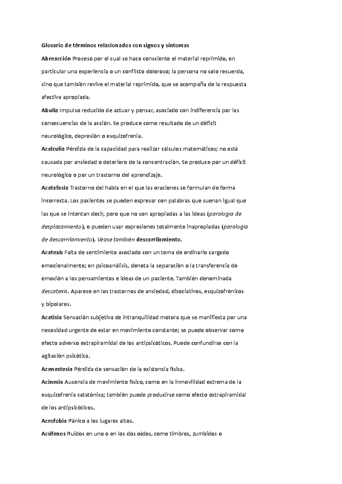 Glosario de términos relacionados con signos y sintomas Kaplan 11va ed ...