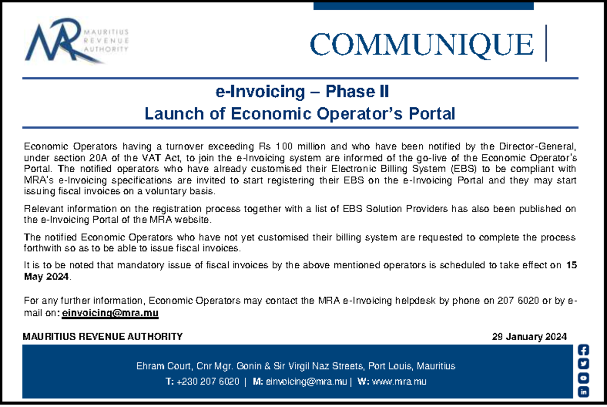 EInvoicing Communique 290124 COMMUNIQUE Ehram Court, Cnr Mgr. Gonin