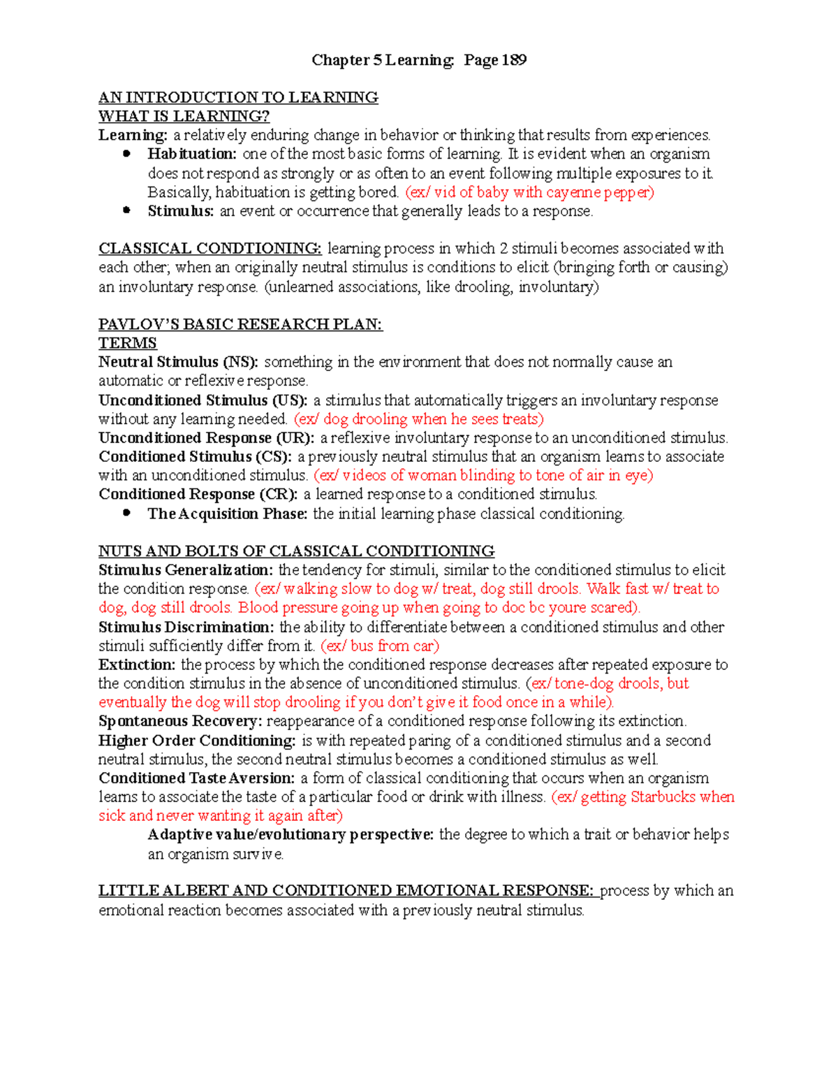 Chapter 5 Learning Outline - Chapter 5 Learning: Page 189 AN ...