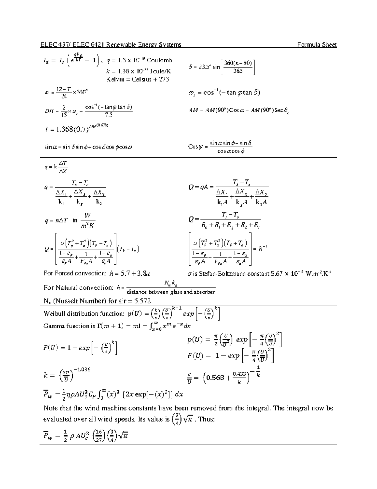 example for the Formula sheet - ELEC 437/ ELEC 6421 Renewable Energy ...