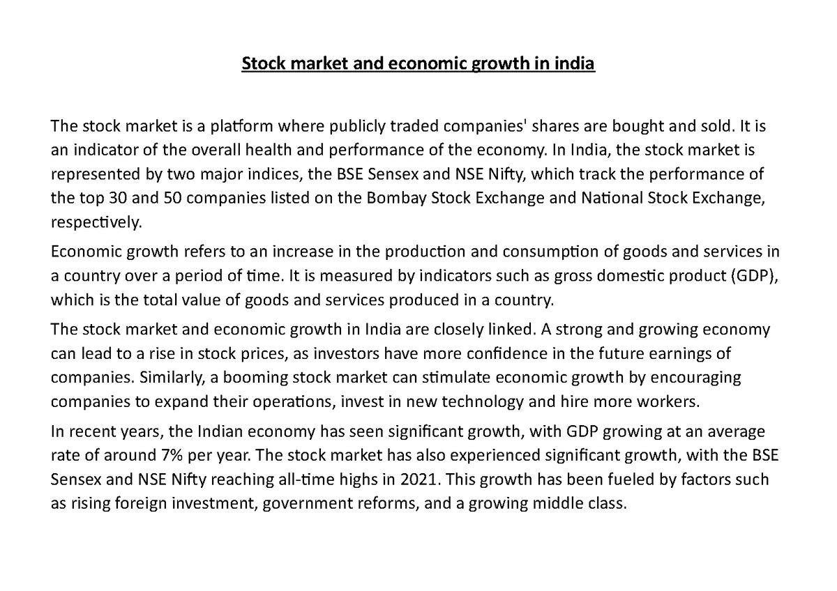 research paper on impact of stock market on indian economy