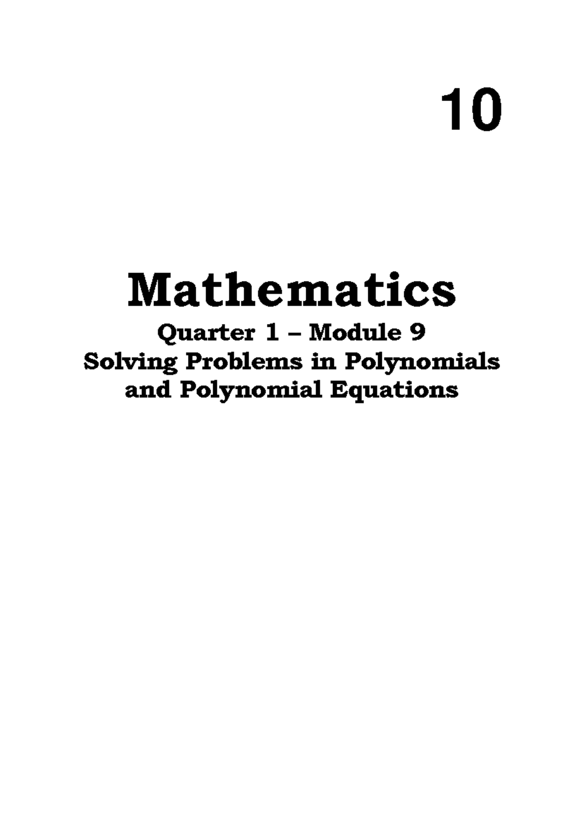 9 Q1 Math - Module 9 For Quarter 1 Mathematics 10 - Mathematics Quarter ...