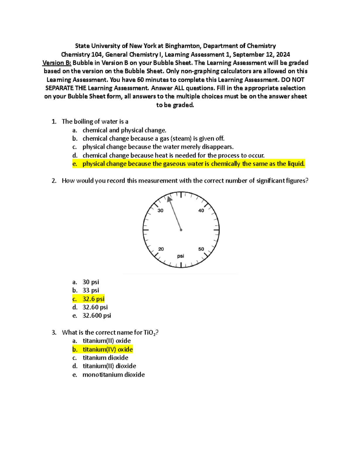 Learning Assessment 1 Version B w answers State University of New
