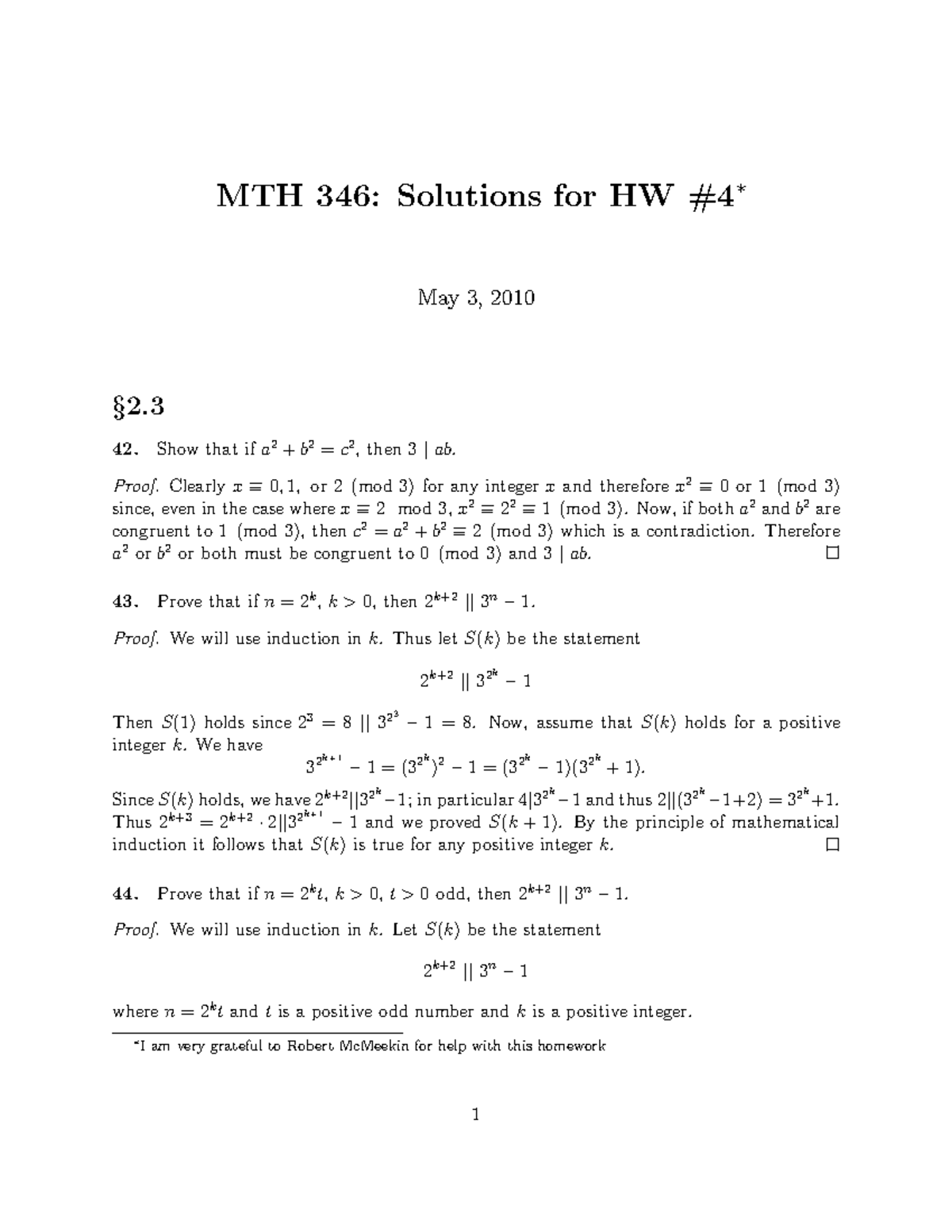 Hw4 346 sol - Solutions to homework assignment 4 - MTH 346: Solutions ...