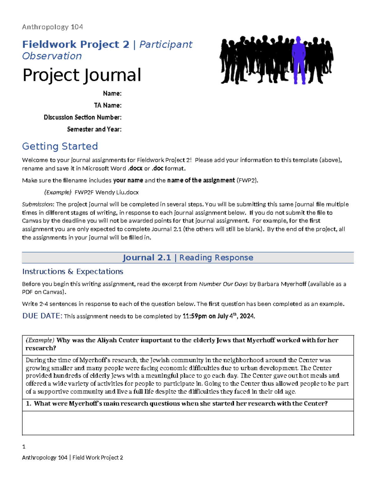 FWP2 Project Journal Summer 2024-1 - Anthropology 104 Fieldwork Project ...