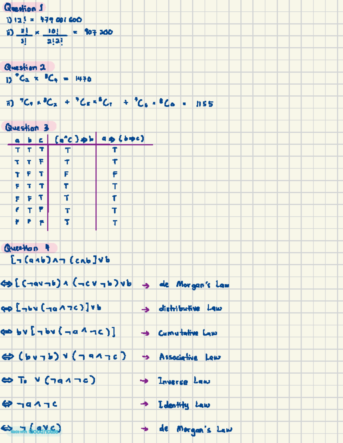 Tutorial - Question 1 i) 12! = 479001600 ii) 907200 3! x 10 , Question ...