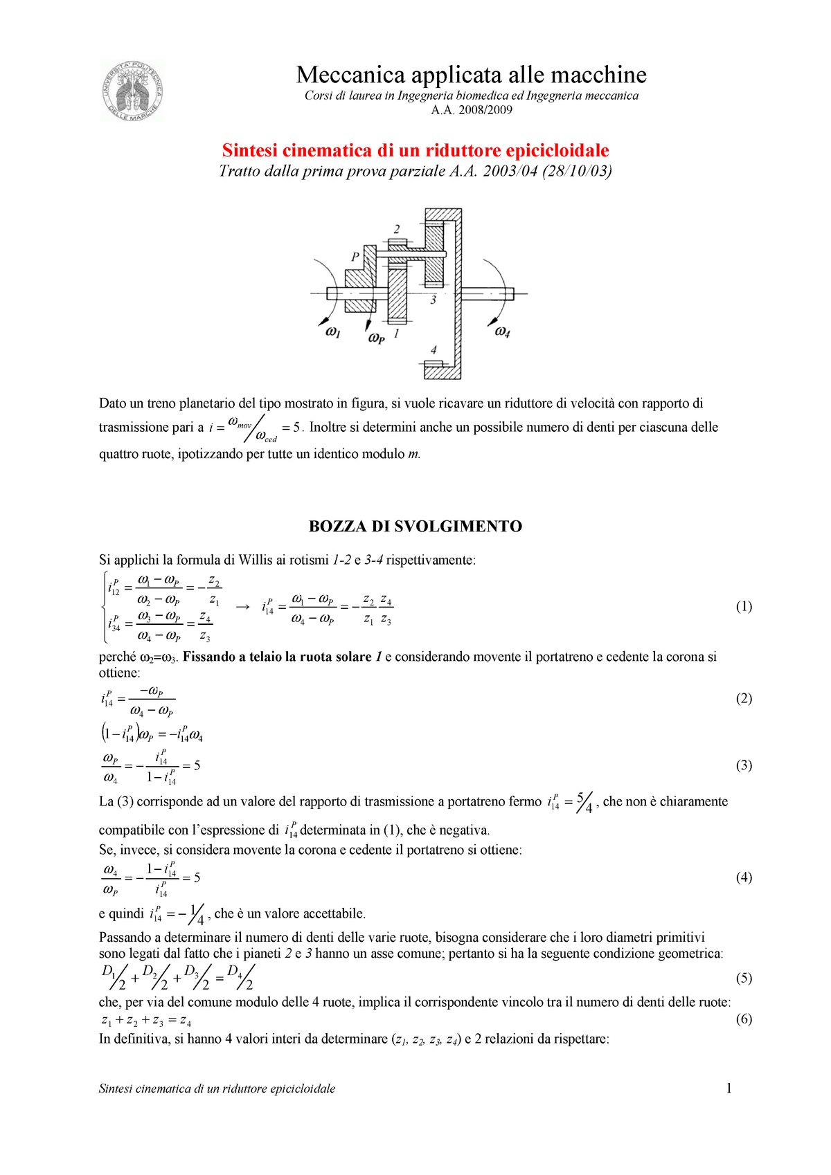 Prova d'esame svolta - Meccanica applicata alle macchine - Sintesi