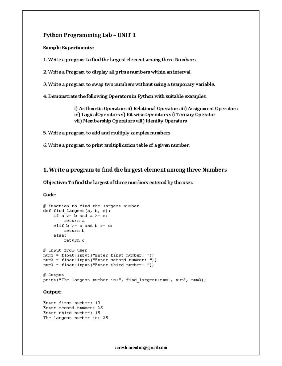 Unit-1 - Python - PSCMR College of Engineering Technology 1 HTML 1 ...