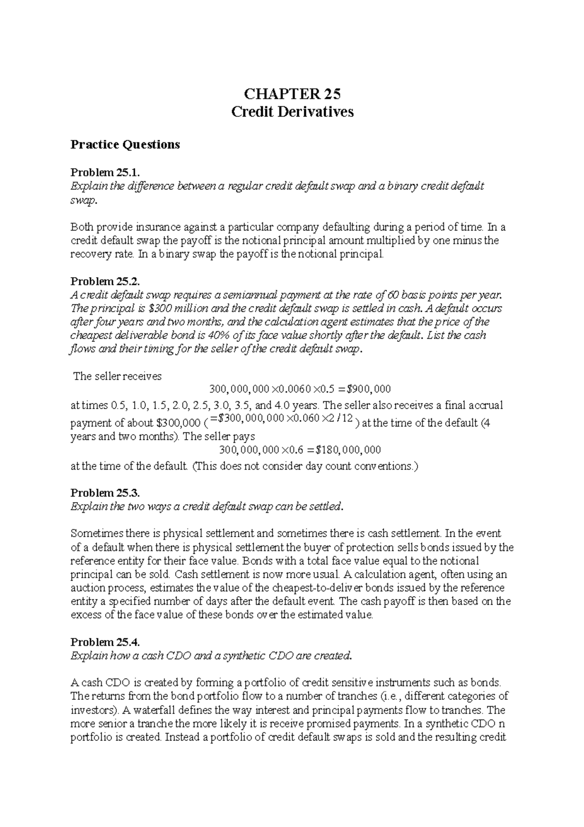 Hull OFOD 9e Solutions Ch 25 - CHAPTER 25 Credit Derivatives Practice ...