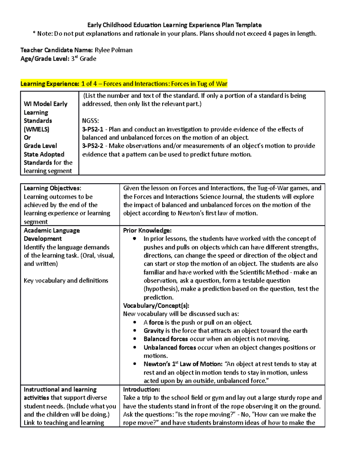 EdTPA 3rd Grade Science Lesson 1 Of 4 Early Childhood Education 