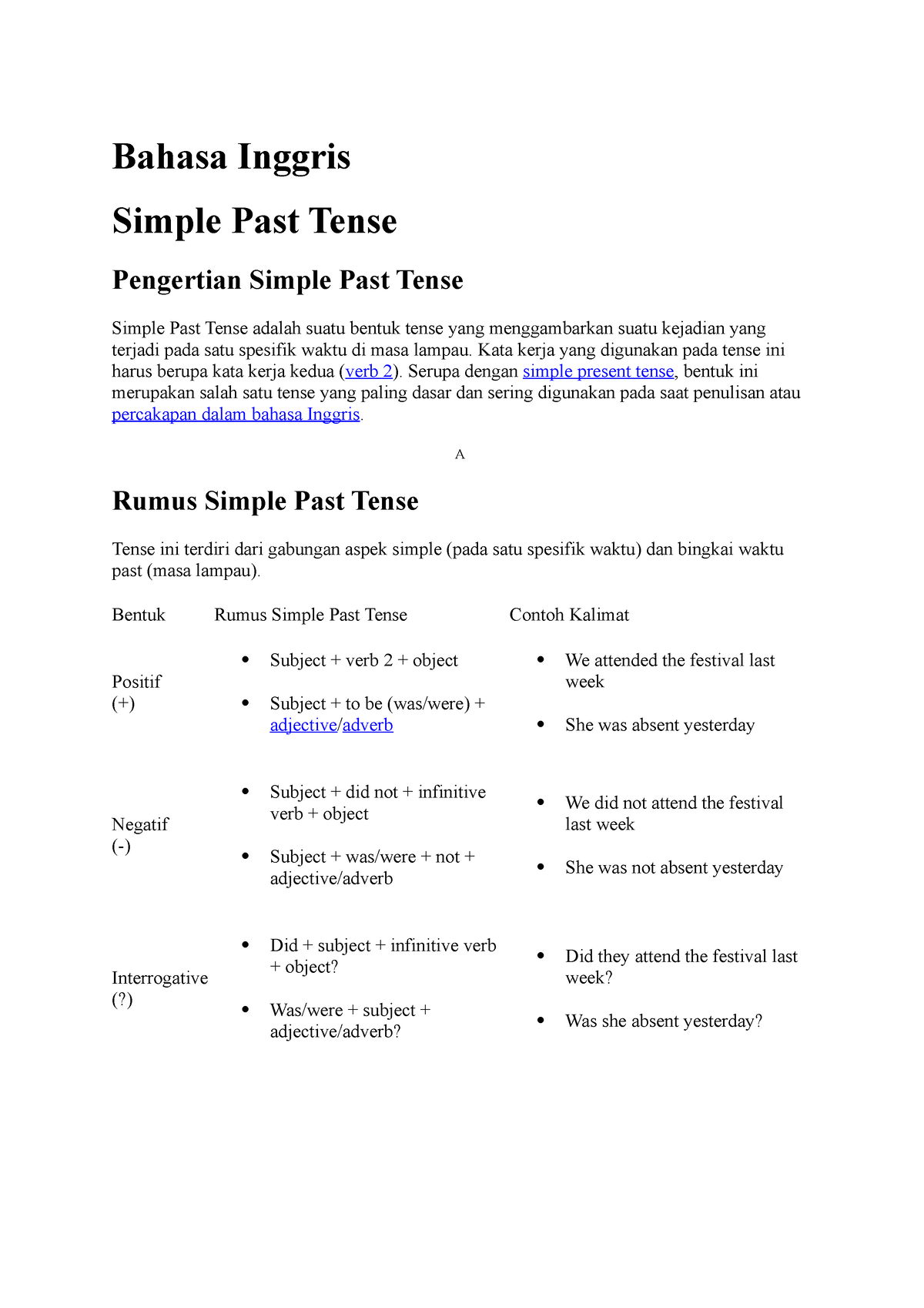 Basic English Structure - Simple Past Tense - Bahasa Inggris Simple ...