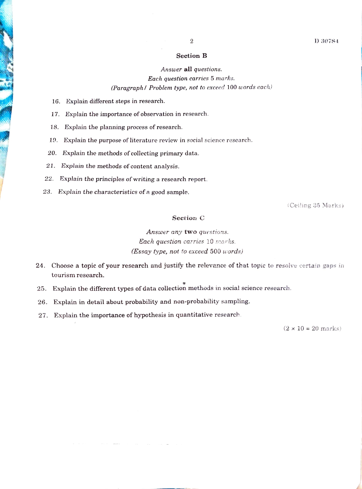 research methodology sample exam questions and answers