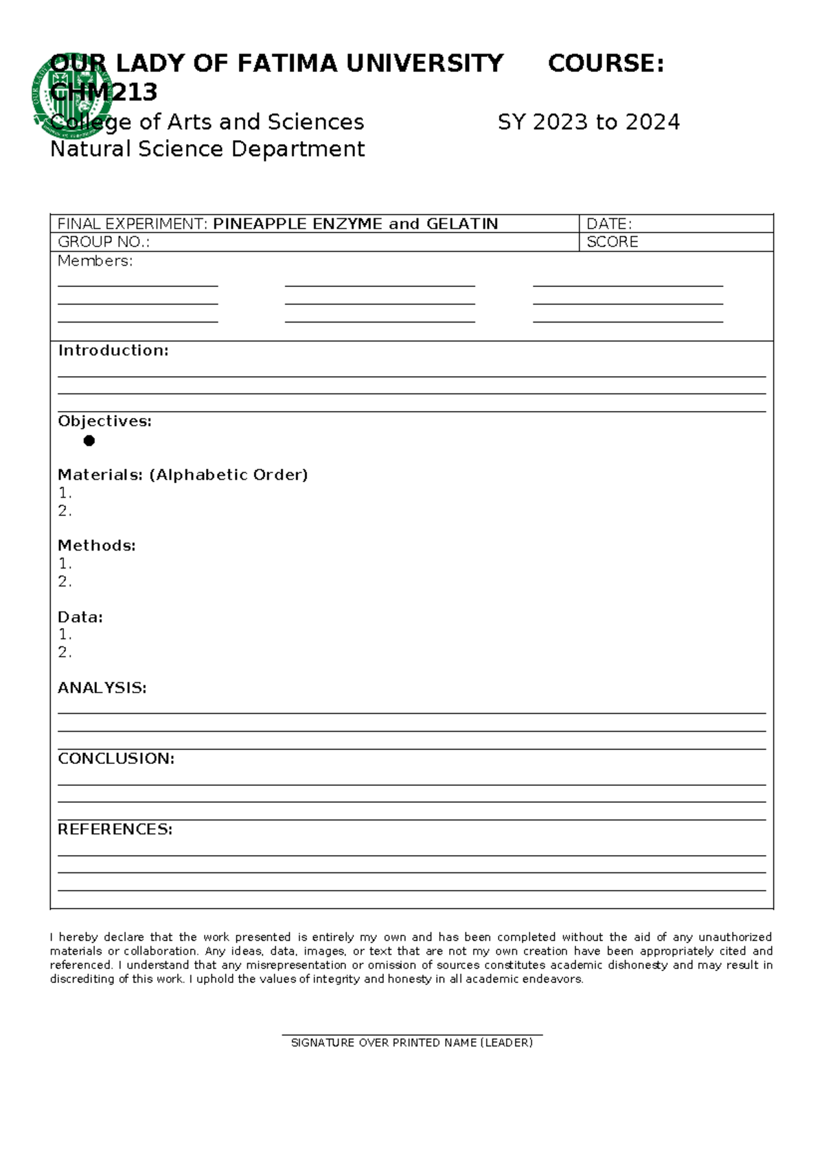Final Experiment Pineapple Enzyme and Gelatin OUR LADY OF FATIMA