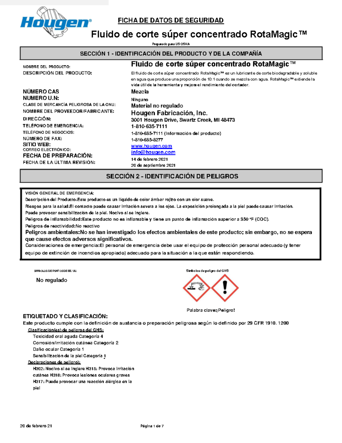 Rota Magic Super Concentrated Cutting Fluid SDS.en.es Fluido de corte