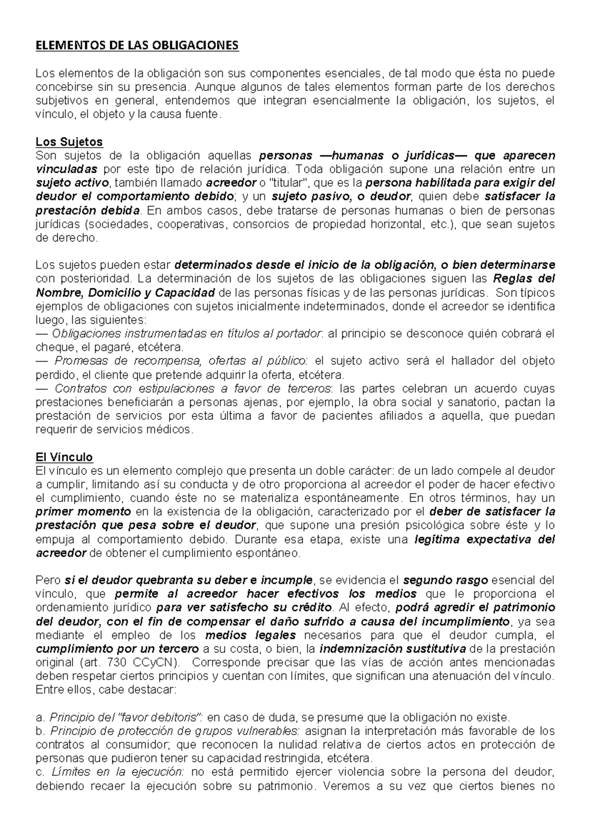 Obligaciones - elementos - ELEMENTOS DE LAS OBLIGACIONES Los elementos ...