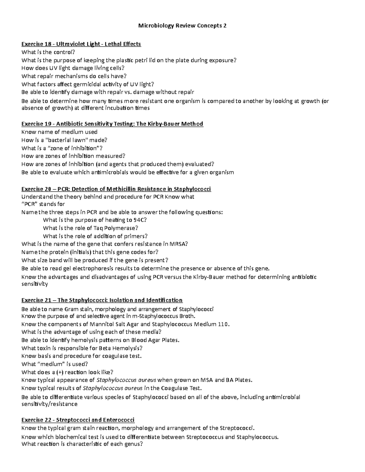 Microbiology Review Concepts 2 - damage without repair Be able to ...