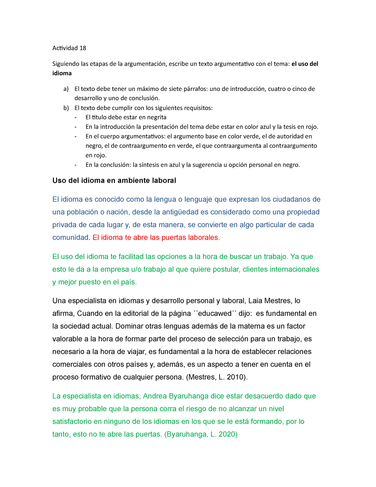 Texto argumentativo final - Actividad 18 Siguiendo las etapas de la ...