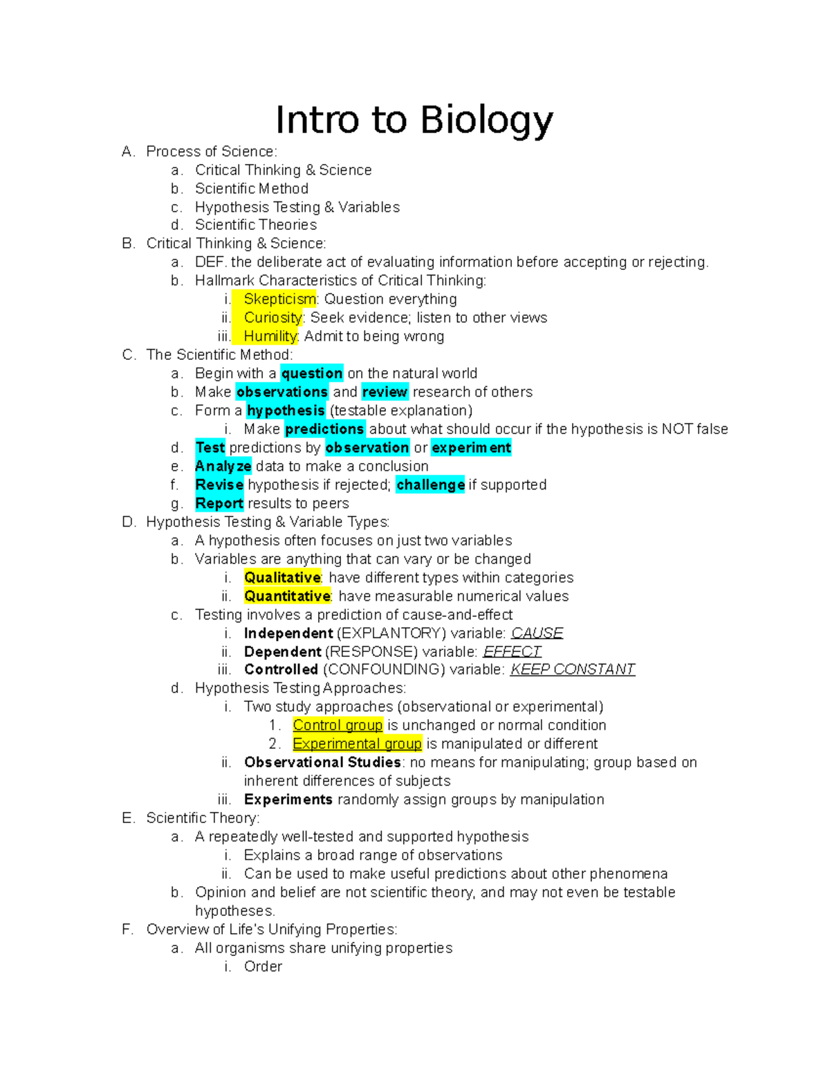 Intro to Biology: Process of Science Critical Thinking Scientific ...