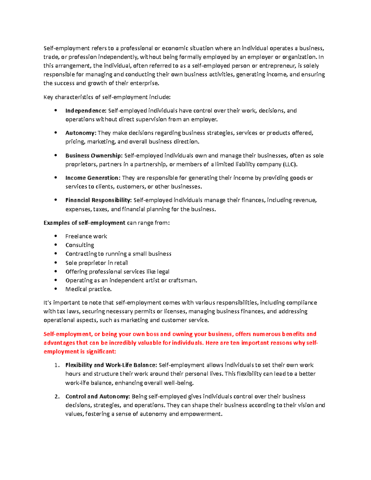 CBET-EP Notes - Self-employment refers to a professional or economic ...