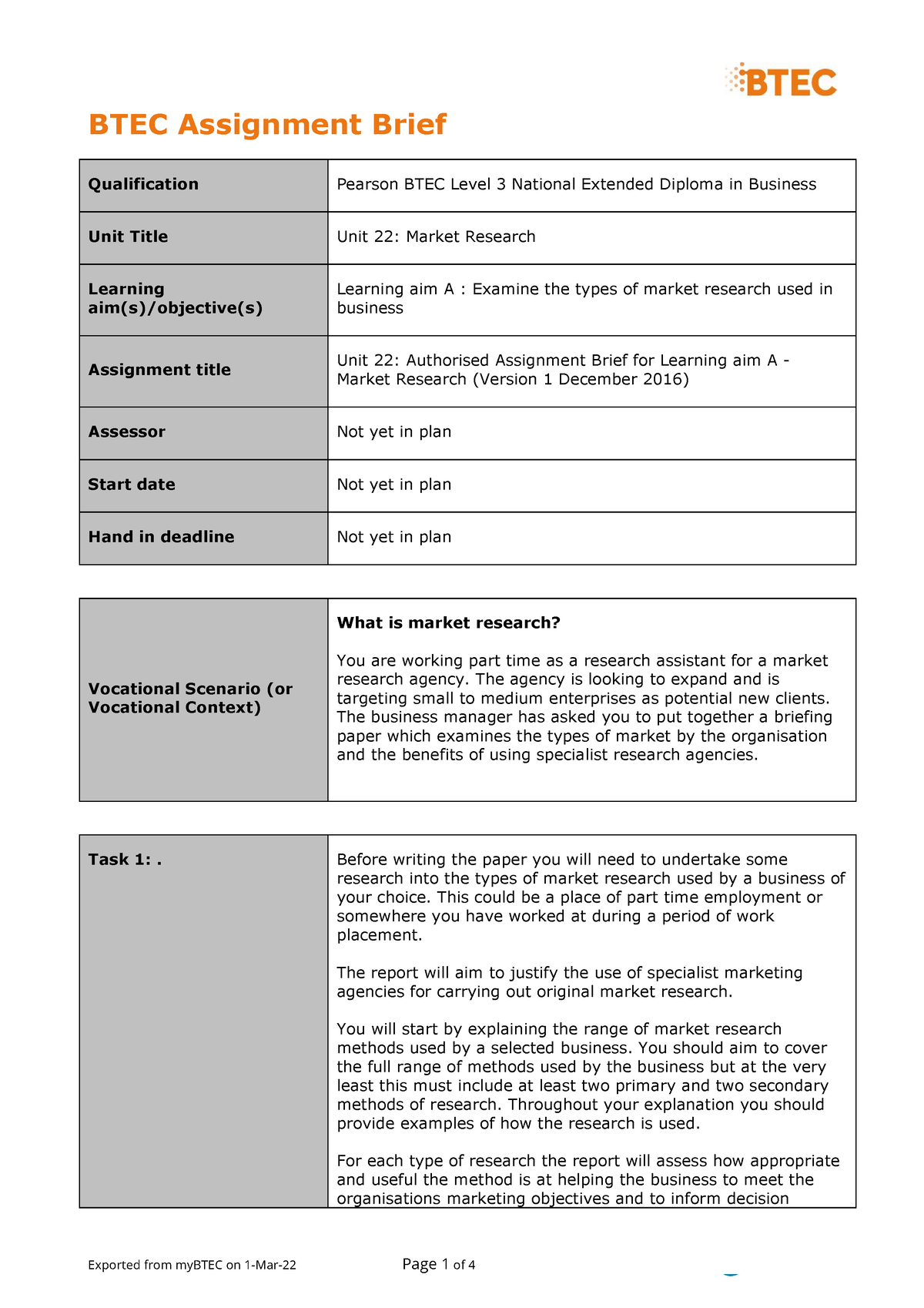 pearson btec assignment brief template