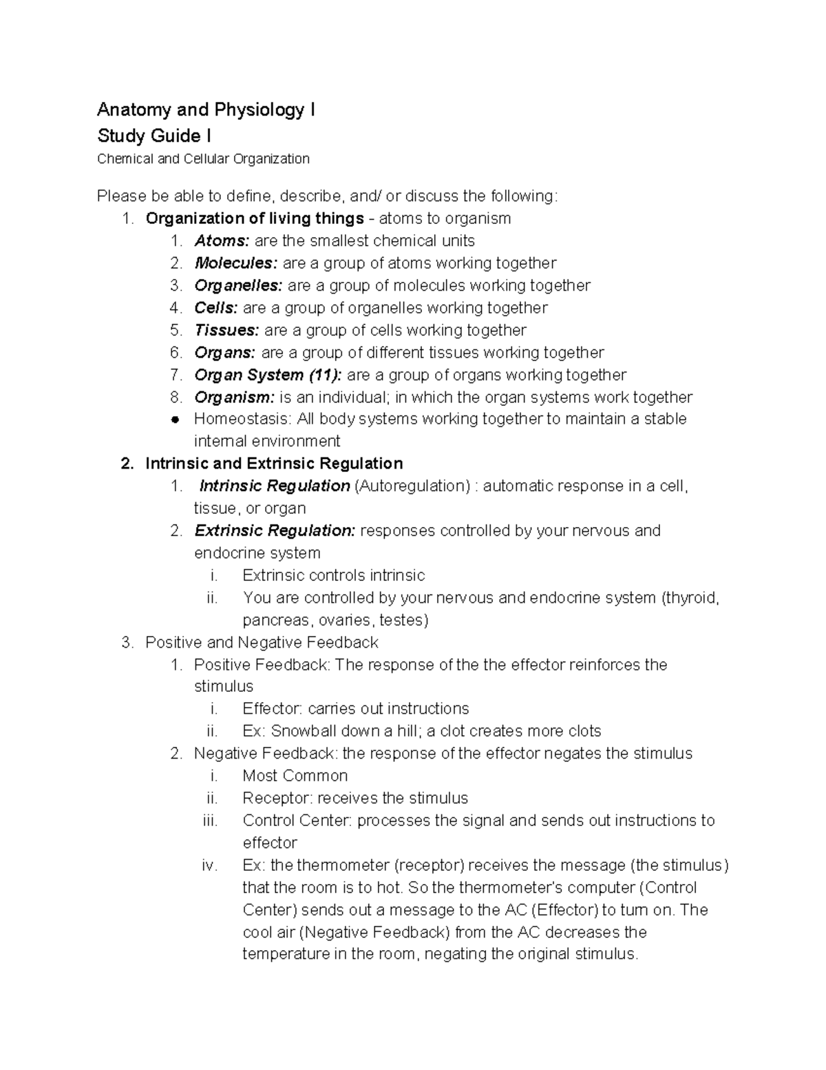 Anatomy and Physiology I Study Guide I - Anatomy and Physiology I Study ...