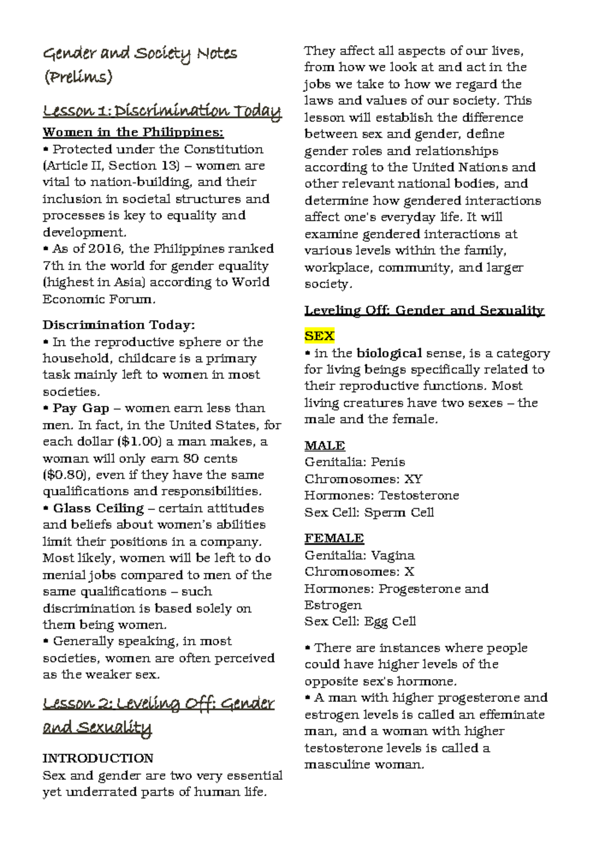 GEE 001B Gensoc - Gender and Society Notes (Prelims) Lesson 1 ...