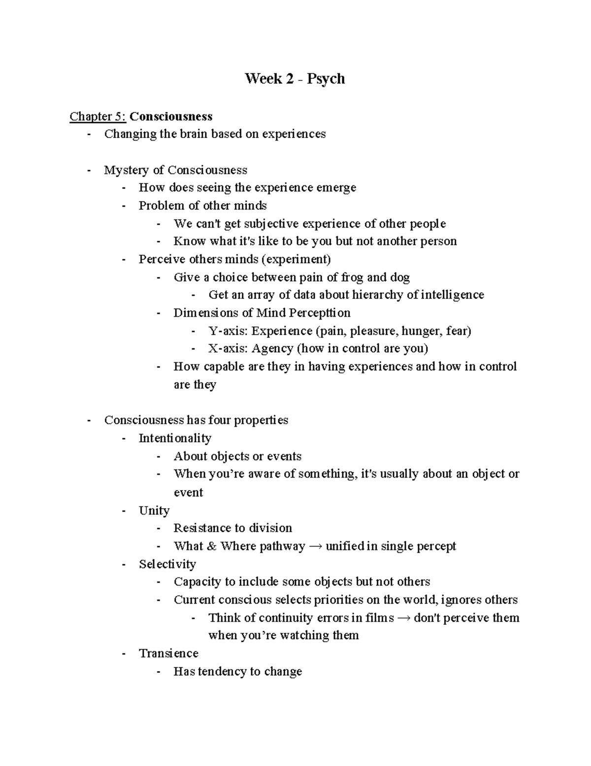 Psychology, Chapters 5-8 - Week 2 - Psych Chapter 5: Consciousness ...