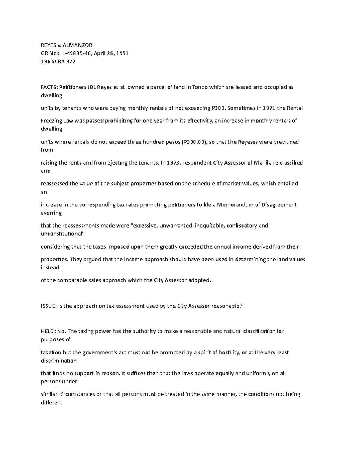 013 Reyes vs Almanzor Case Digest for Tax1 (Law) REYES v. ALMANZOR GR