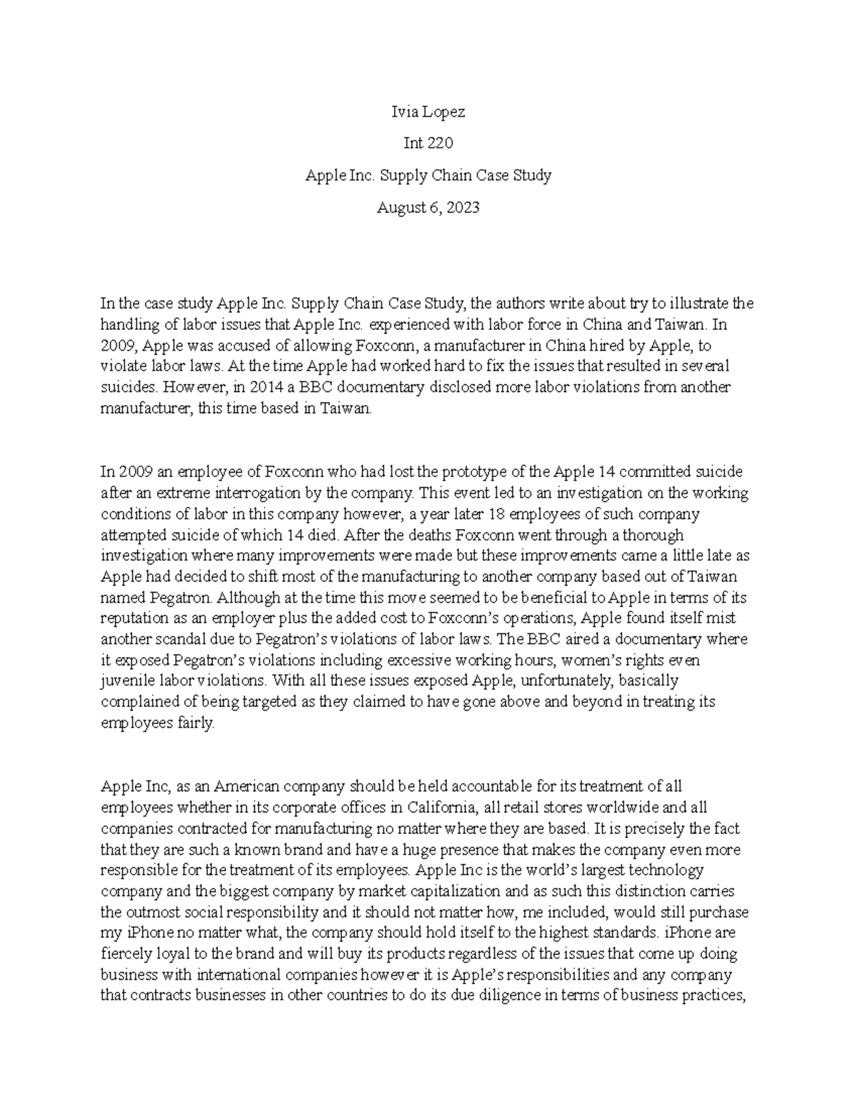 Case study - Ivia Lopez Int 220 Apple Inc. Supply Chain Case Study ...