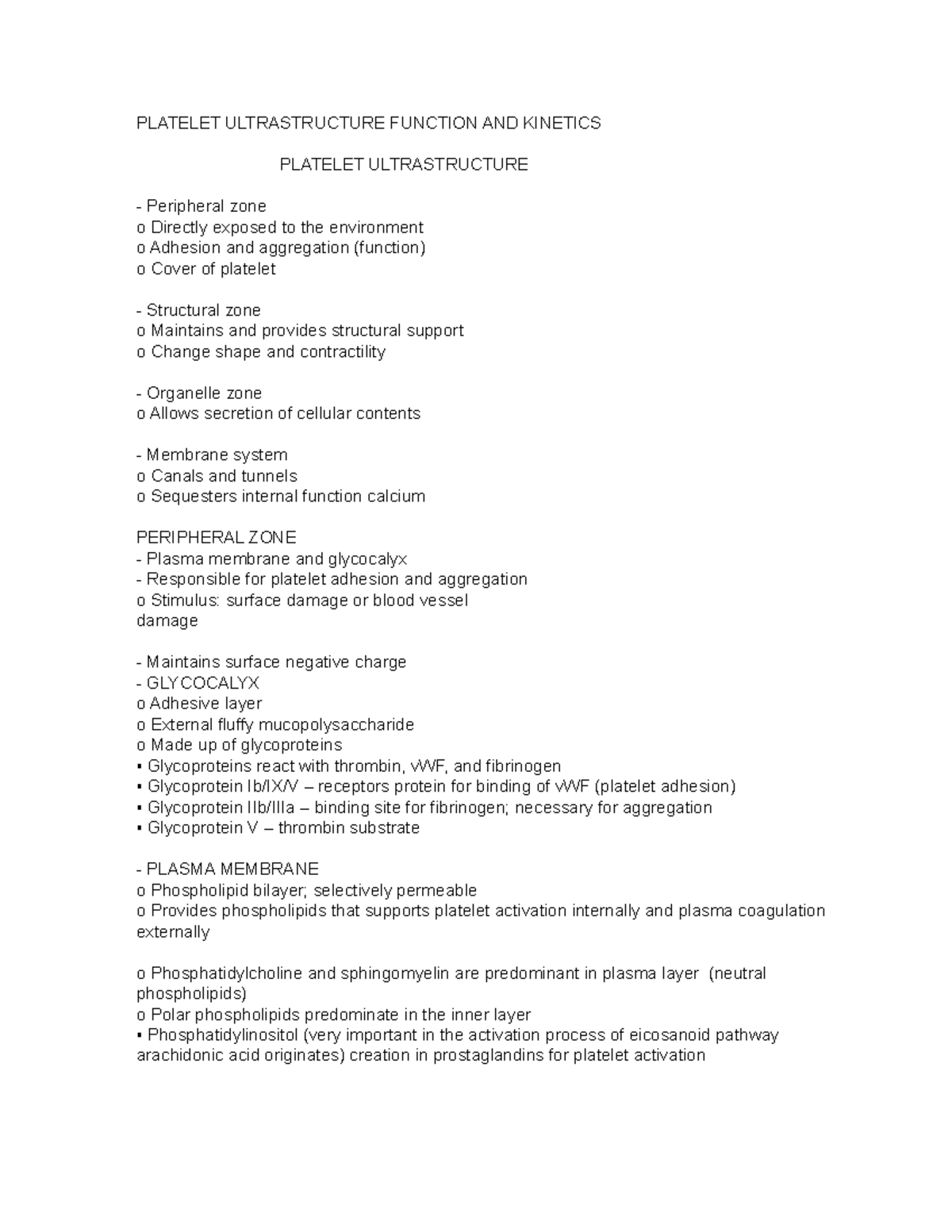 Platelet Ultrastructure Function AND Kinetics - PLATELET ULTRASTRUCTURE ...
