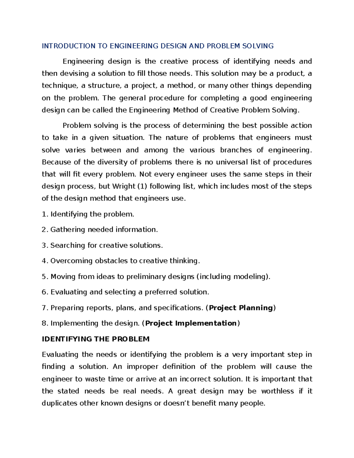 3 Introduction TO Engineering Design AND Problem solving - INTRODUCTION ...