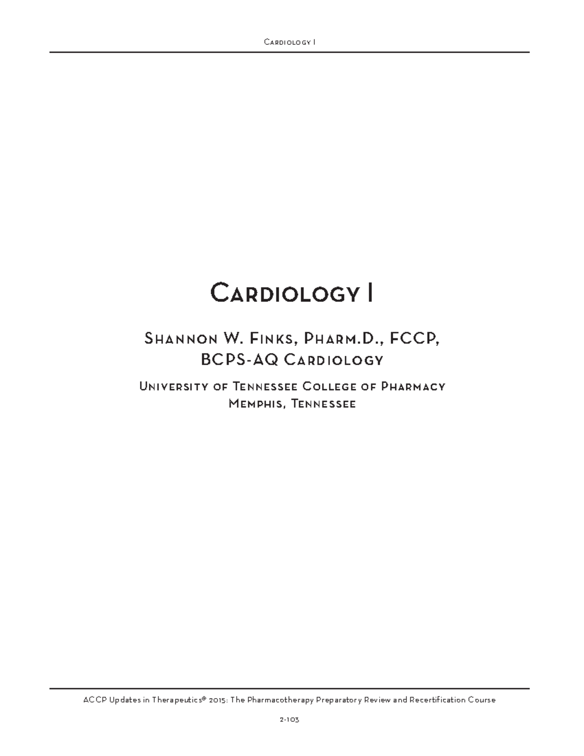 PPC15 Cardiology I workbook - PHAR 700 - Studocu