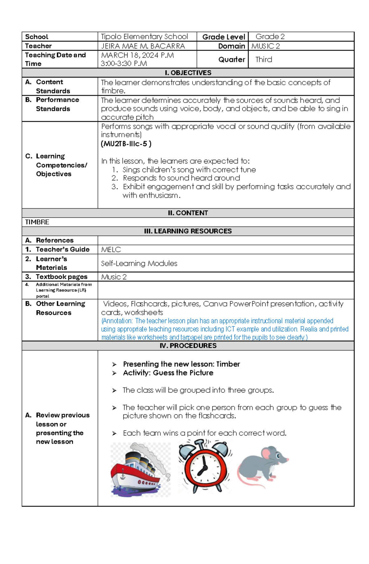 Music 2 Week 3-4 - School Tipolo Elementary School Grade Level Grade 2 