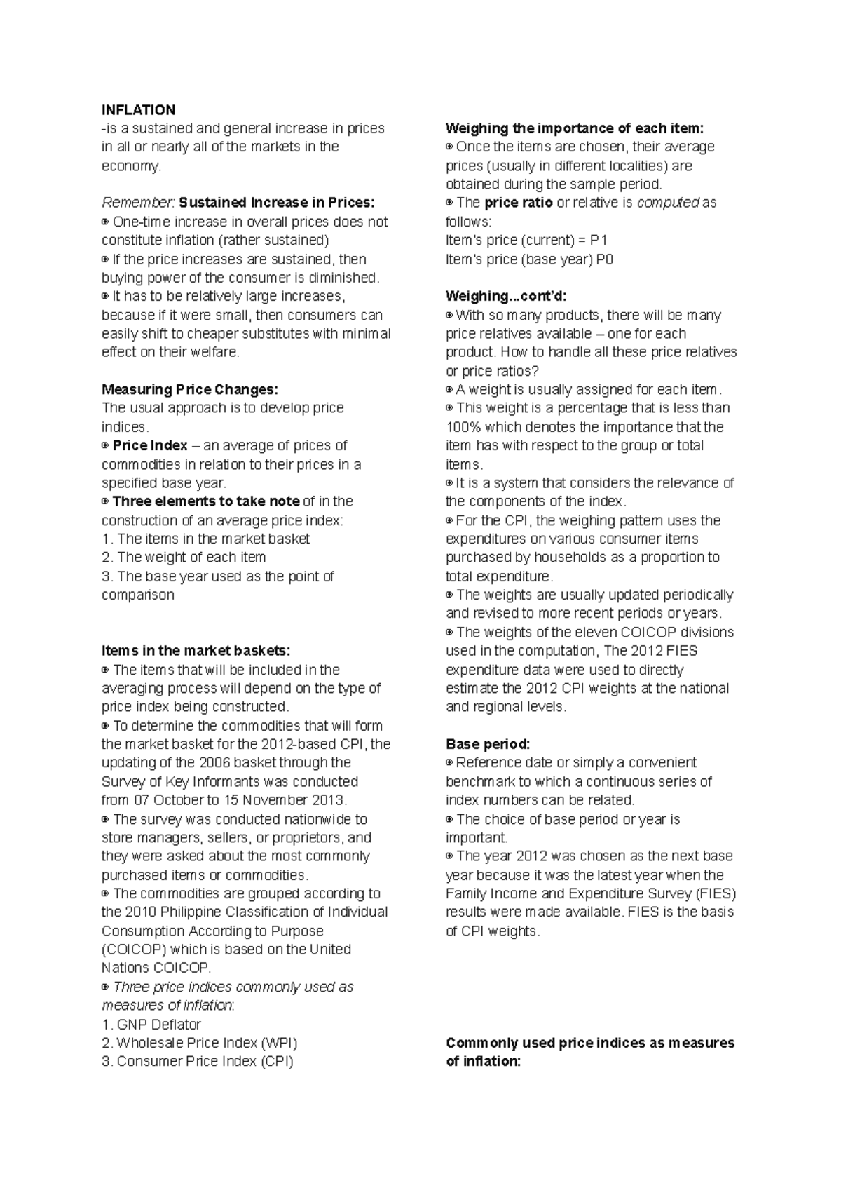 Reviewer - Inflation - INFLATION -is a sustained and general increase ...