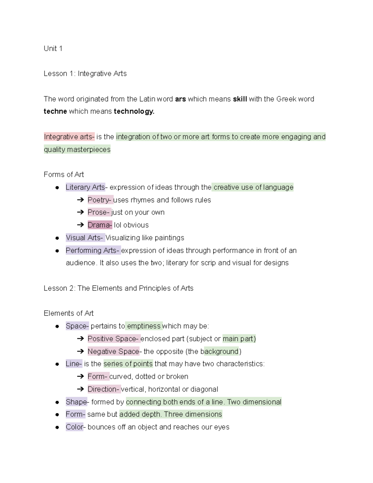 Contemporary ARTS - none - Unit 1 Lesson 1: Integrative Arts The word ...