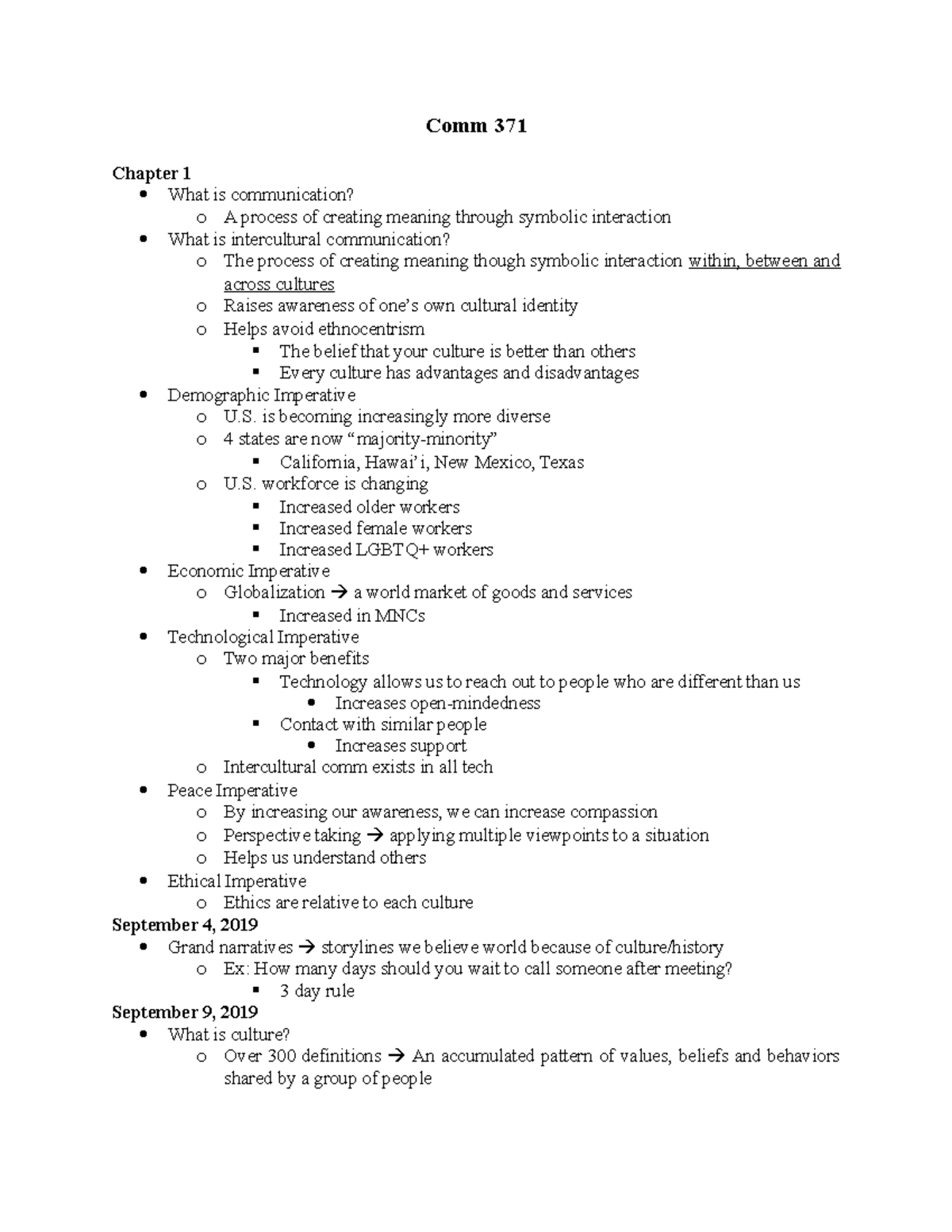 Comm 371 - Lecture notes - Comm 371 Chapter 1 What is communication? o ...