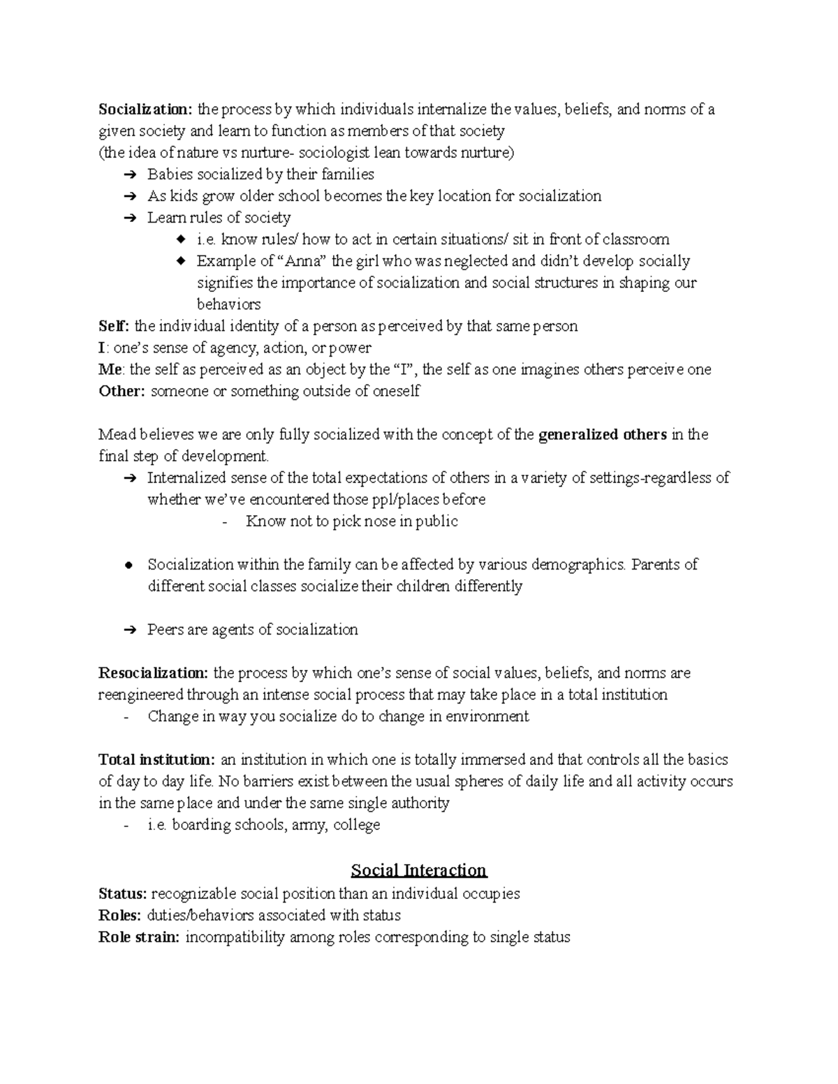 Chapter 4 - Lecture notes 4 - Socialization: the process which ...