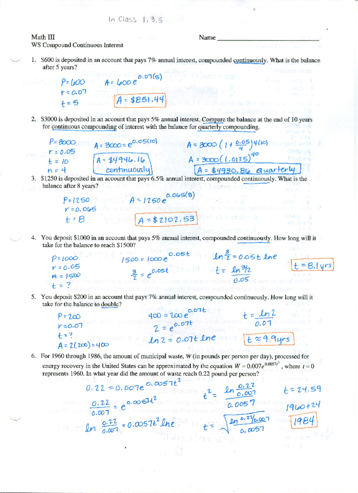 Compound Interest WS Answers - Bachelor of Science in Mechanical ...