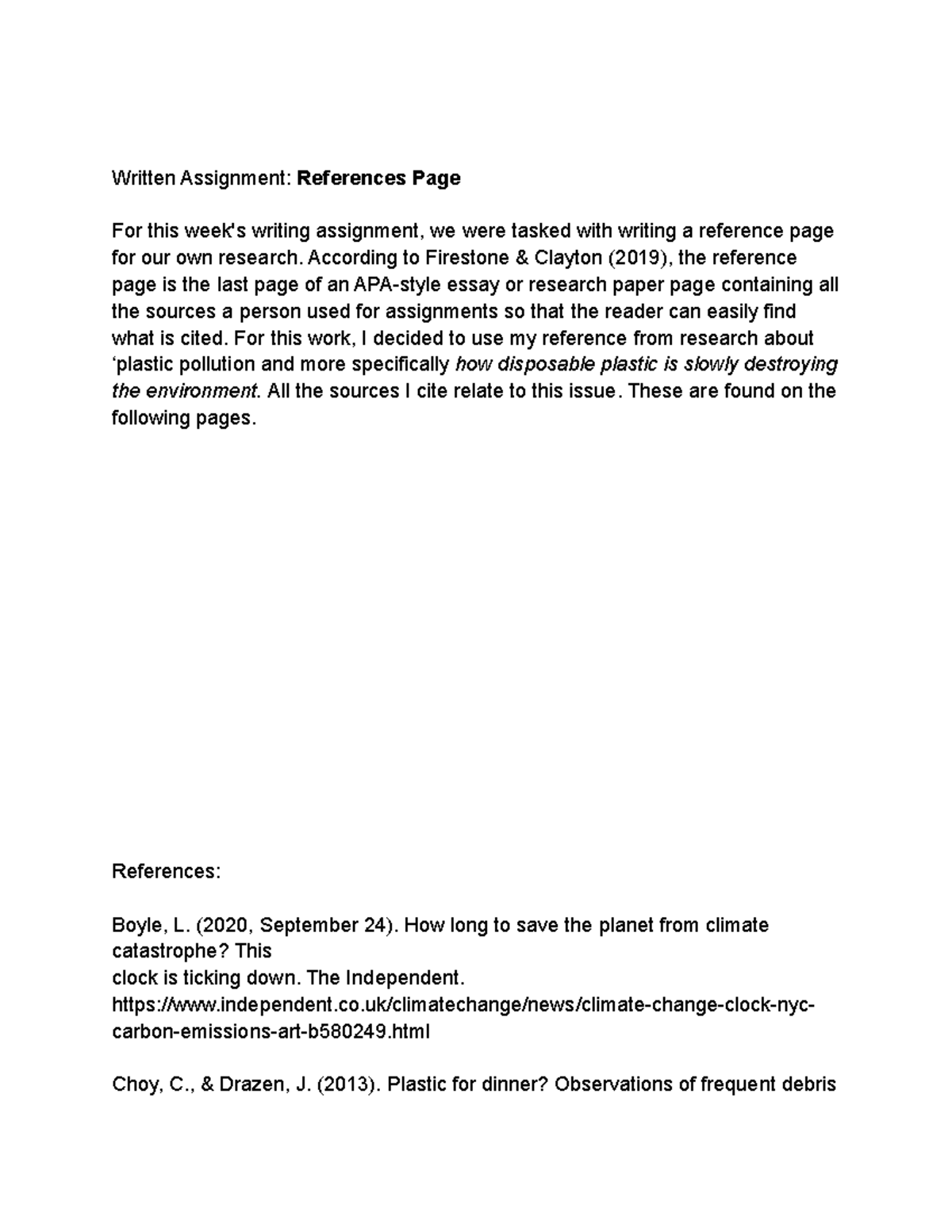Written Assignment References Page - According to Firestone & Clayton ... image.