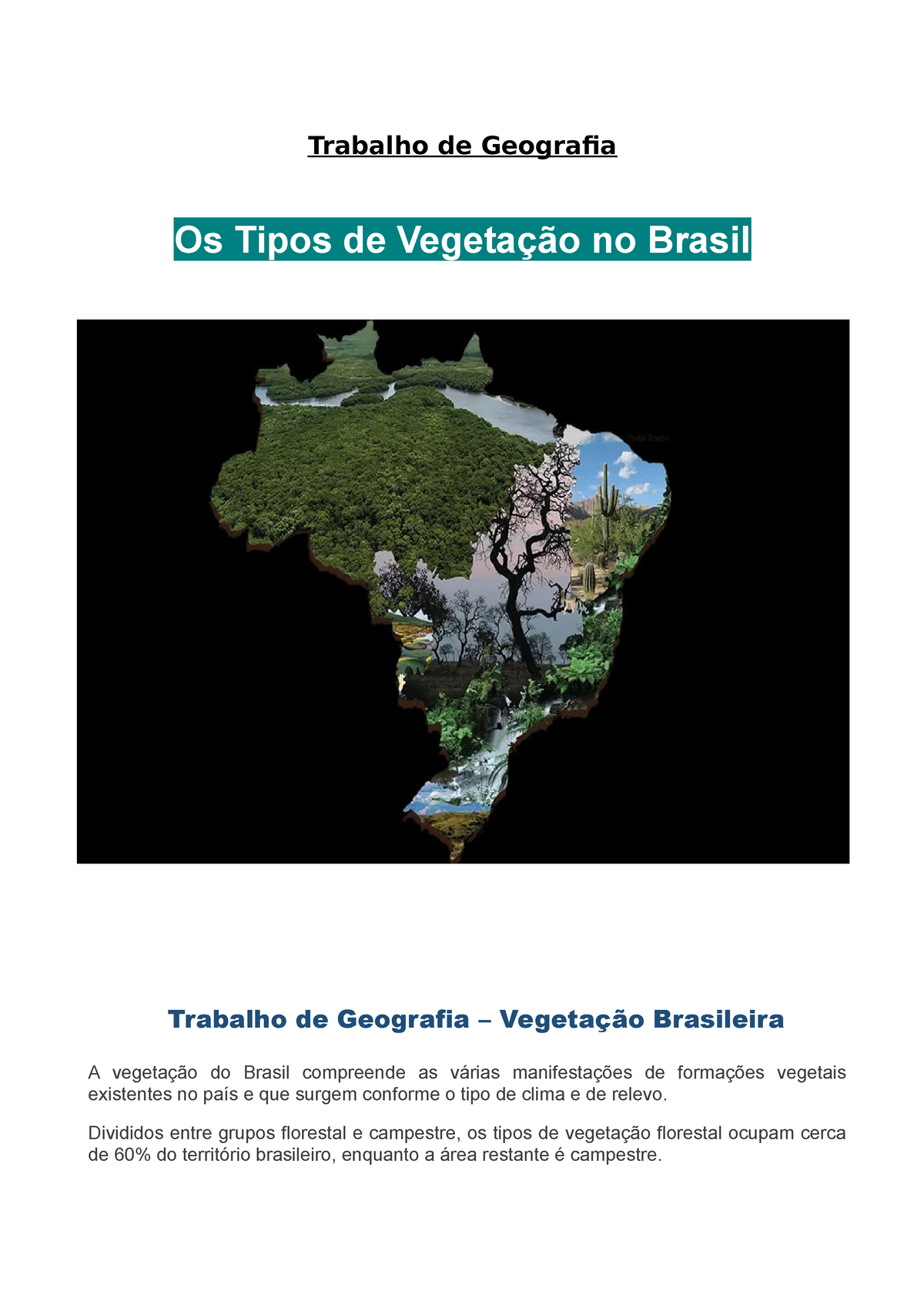 Brasil: Vegetação - Disciplina - Geografia
