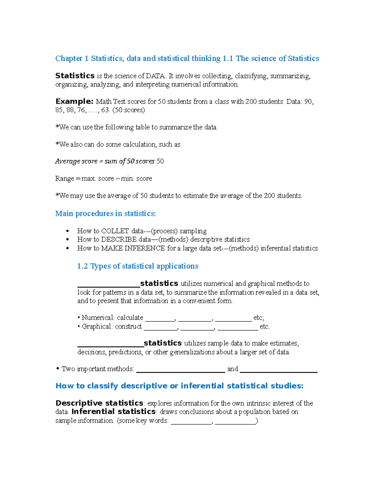 Chapter 1 Statistics - Lecture Notes Chap 1 - Chapter 1 Statistics ...