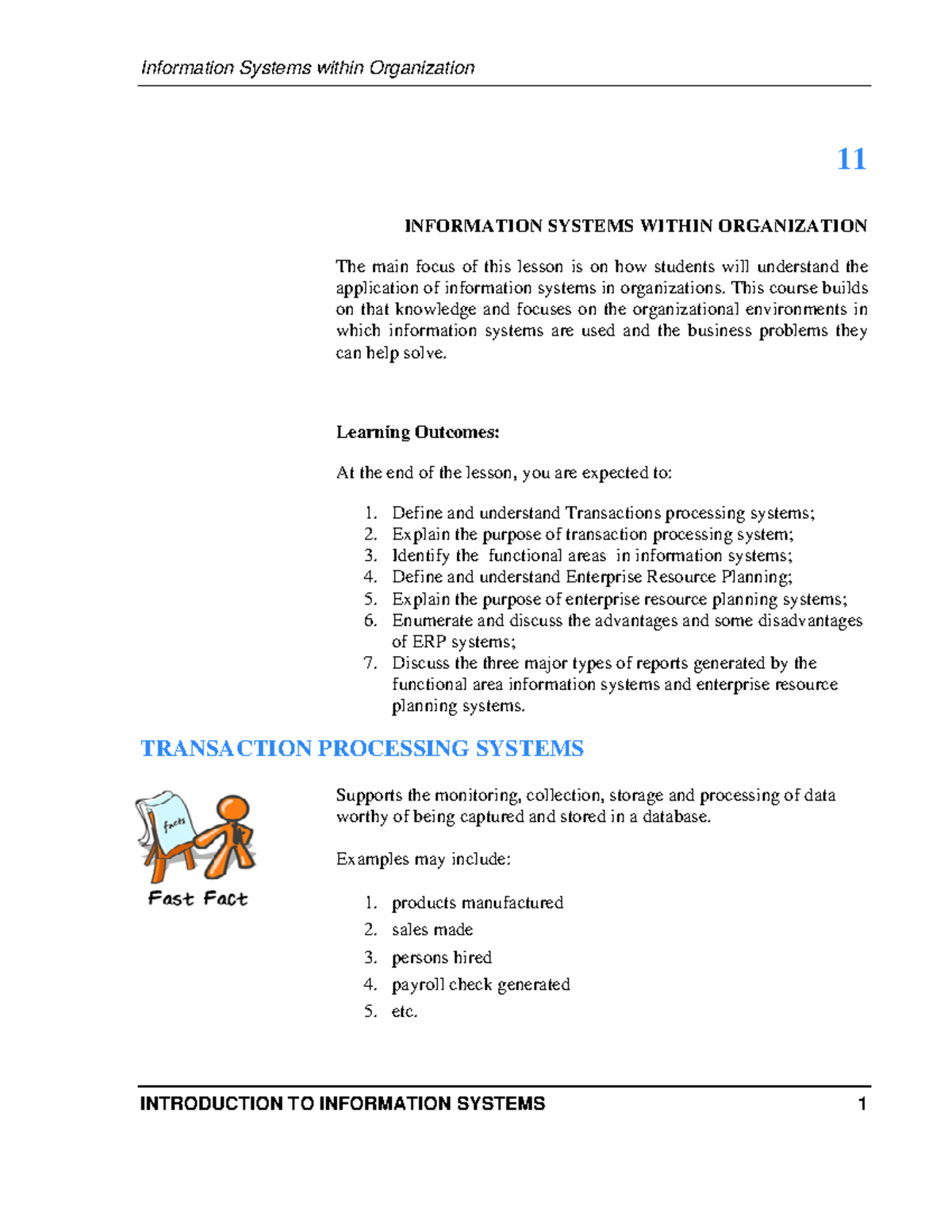 W11 Lesson 11 - Information Systems Within the Organizations - Module ...