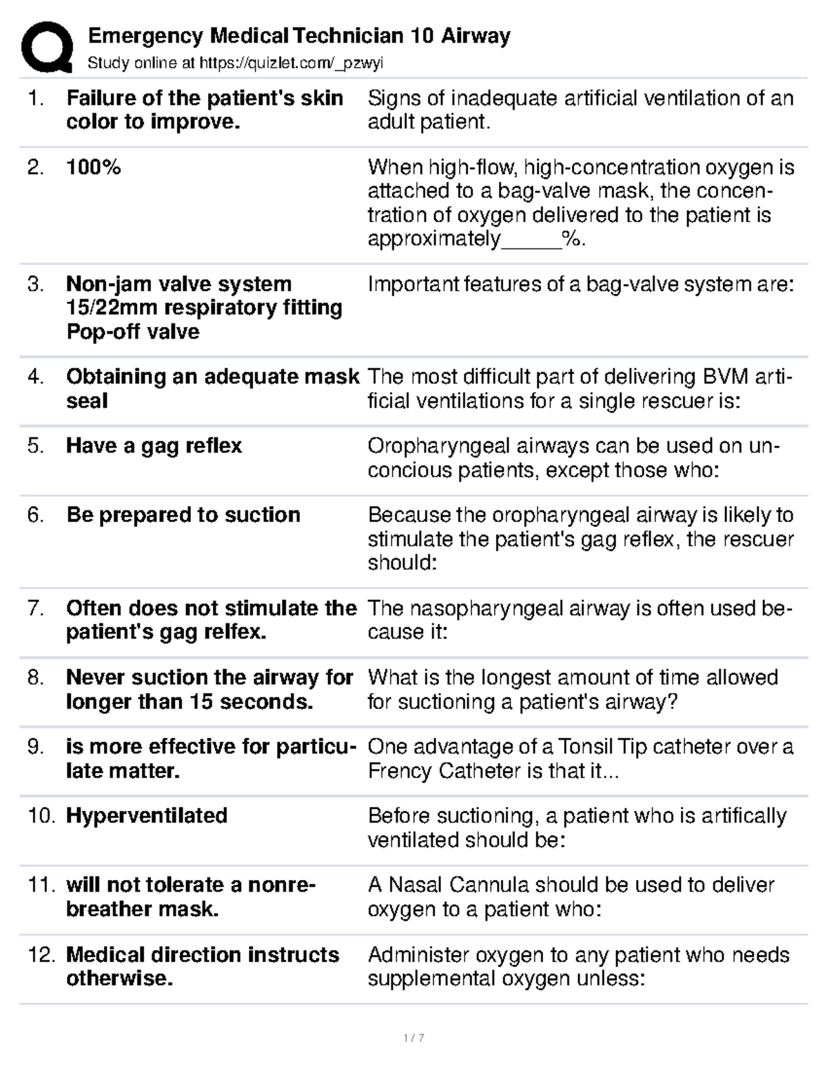 Emergency Medical Technician 10 Airway Study online at quizlet/_pzwyi