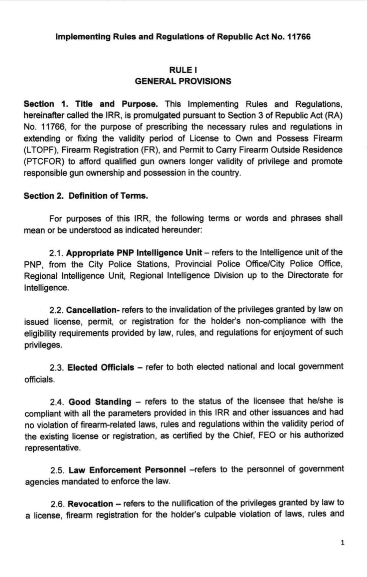 RA 11766 IRR AN ACT FIXING THE VALIDITY PERIOD OF THE LICENSE TO