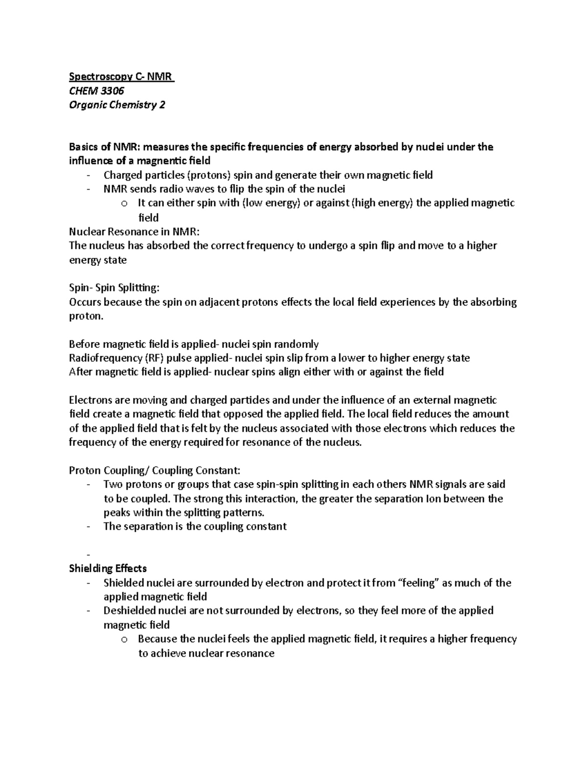 Spectroscopy C NMR Detailed notes summary from lecture/ textbook content covering all