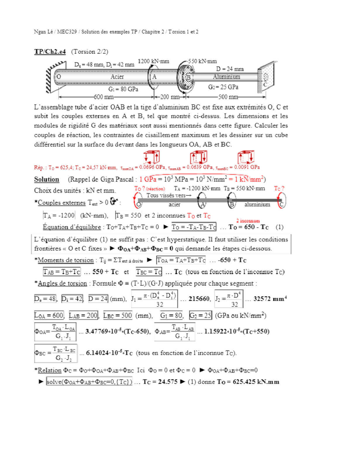 Diapos TP Ch2 Torsion 2sur2 - Ngan Lê MEC329 Solution des exemples TP ...