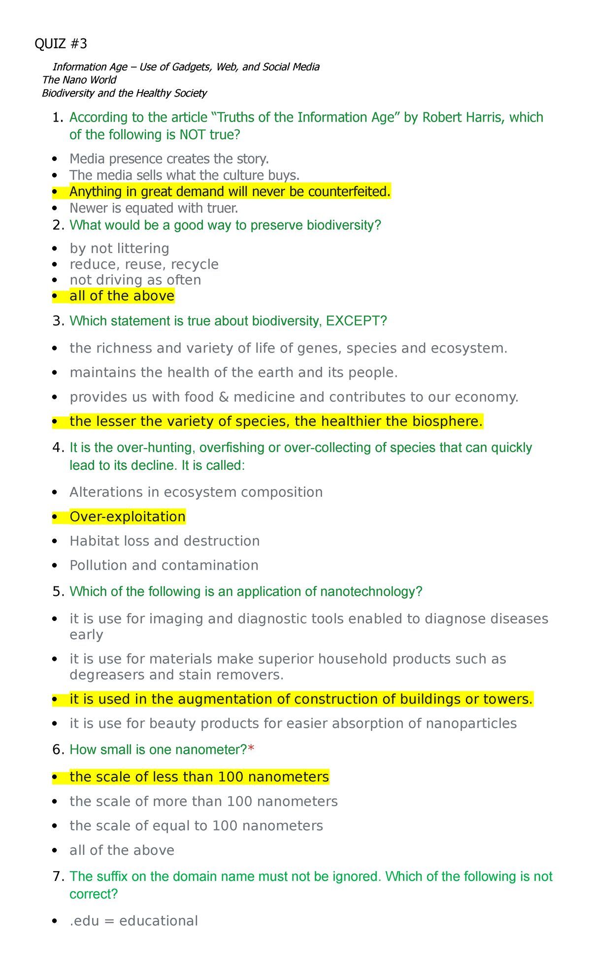 QUIZ 3 Information Age Use of Gadgets, , and Social Media The