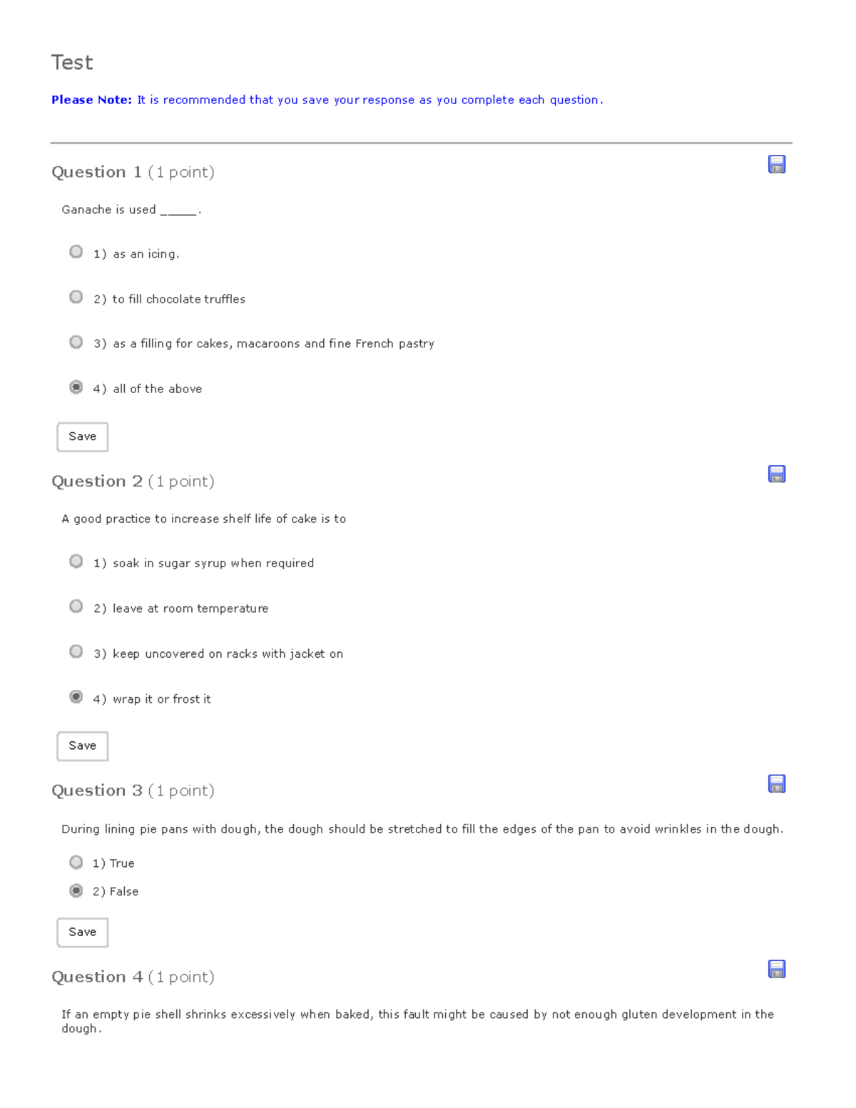 Baking and Yeast Goods Final Exam Test Please Note It is