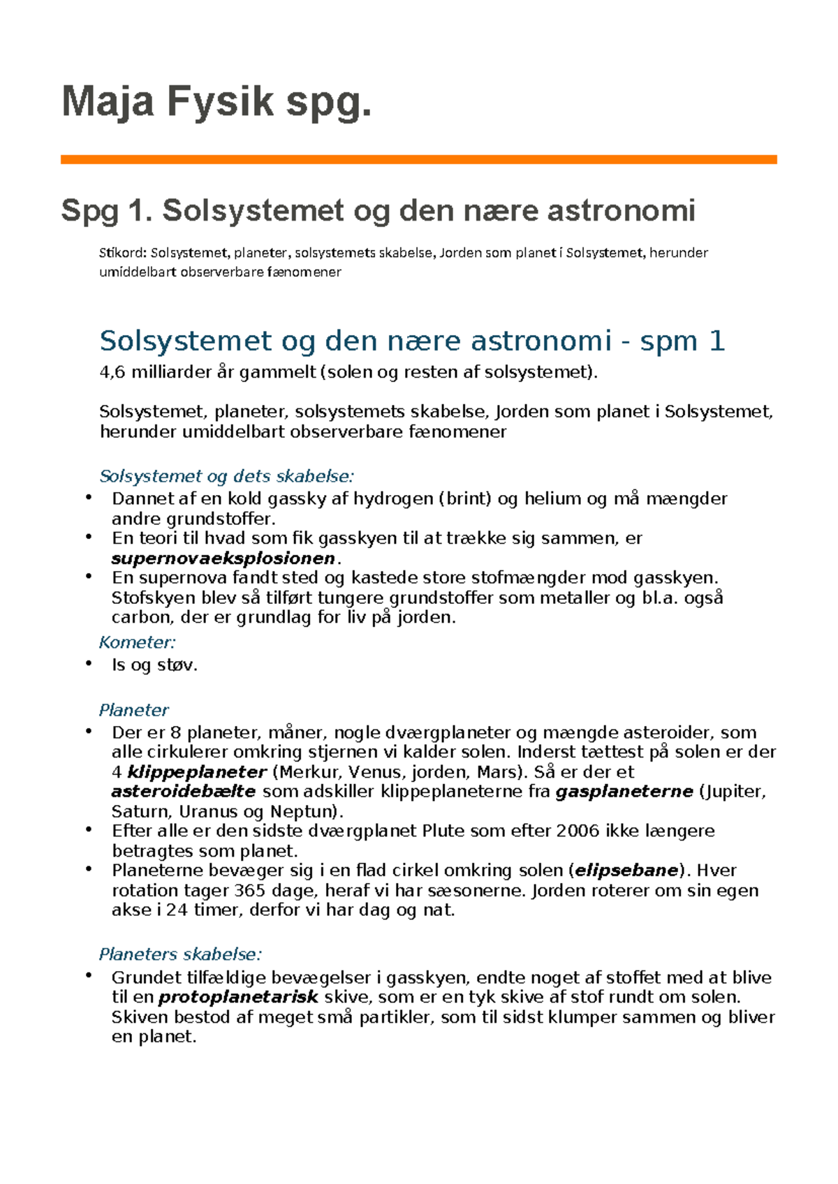 Maja Fysik Spg - Spg 1. Solsystemet Og Den Nære Astronomi Stikord ...